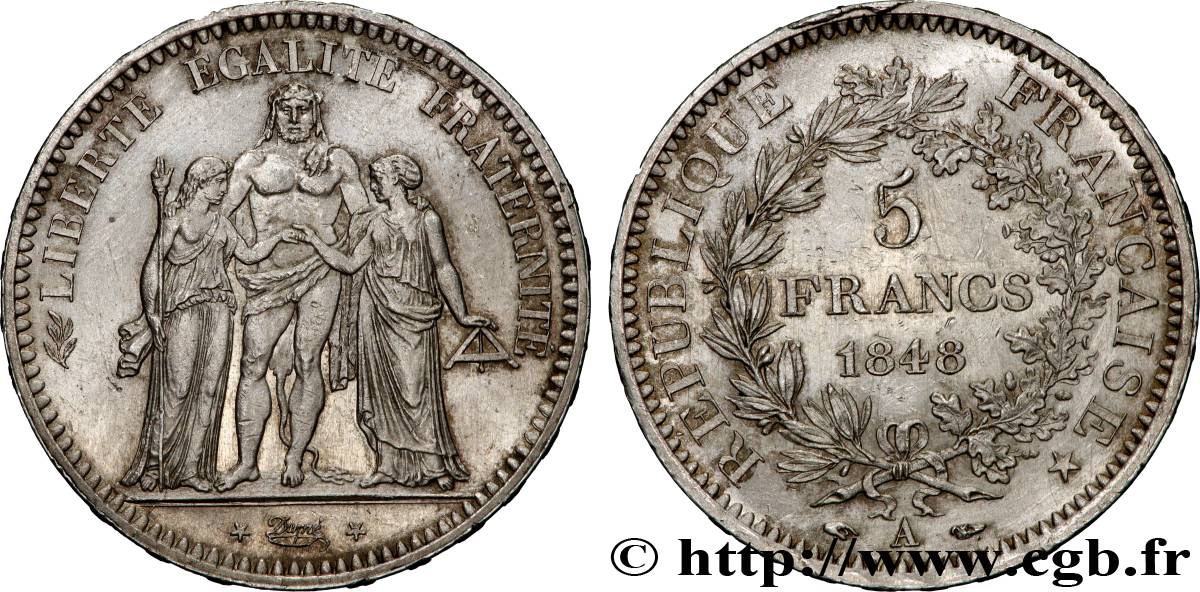 5 francs Hercule, IIe République 1848 Paris F.326/1 TTB+ 