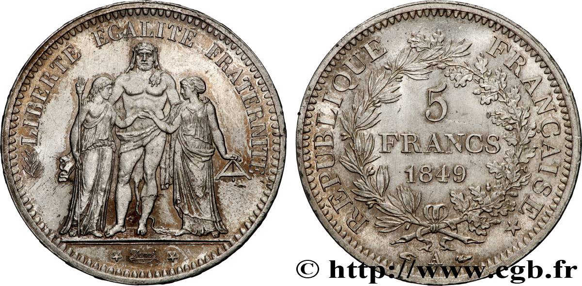 5 francs Hercule, IIe République 1849 Paris F.326/5 SUP 