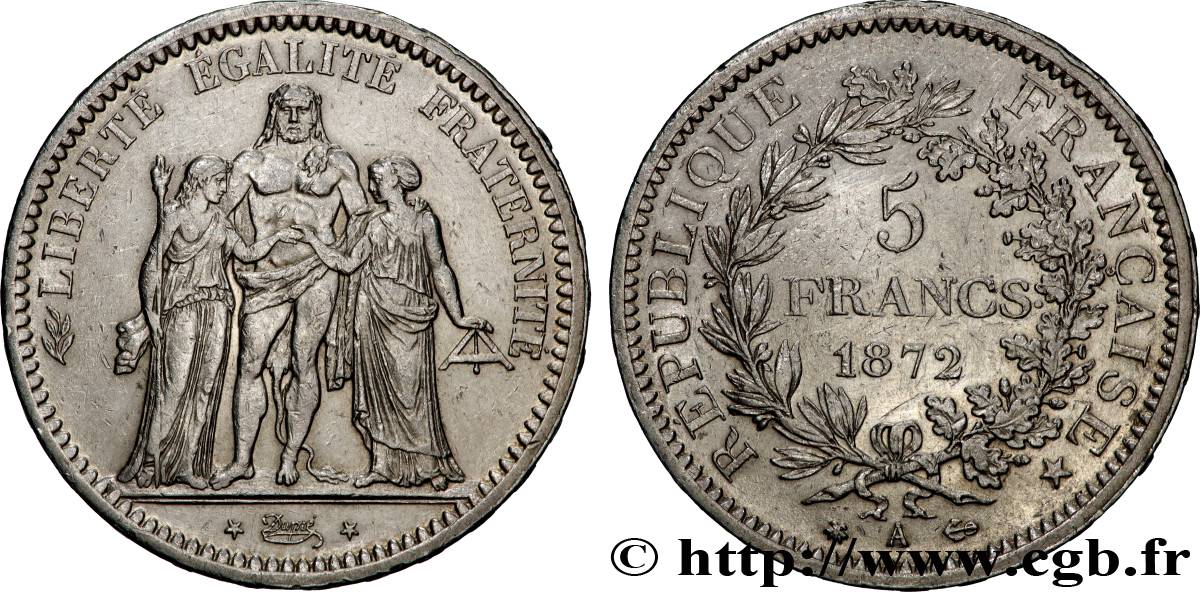 5 francs Hercule, Petites étoiles 1872 Paris F.334/7 TTB 