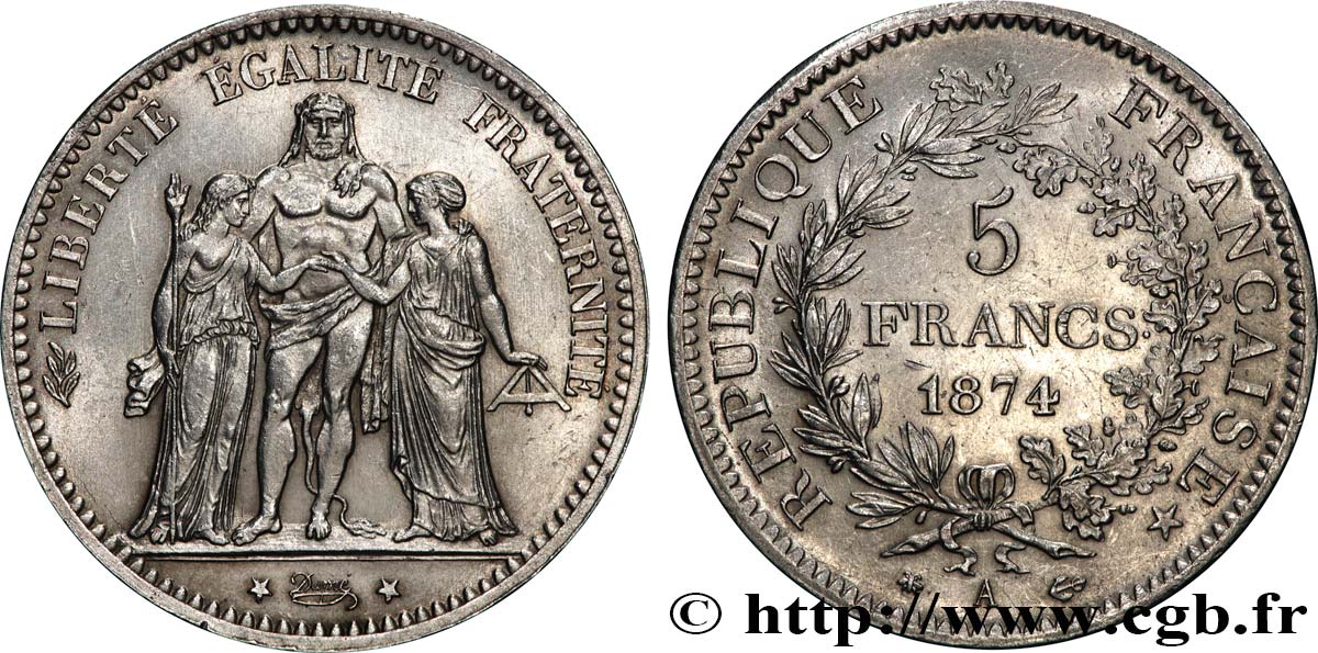 5 francs Hercule 1874 Paris F.334/12 SUP+ 
