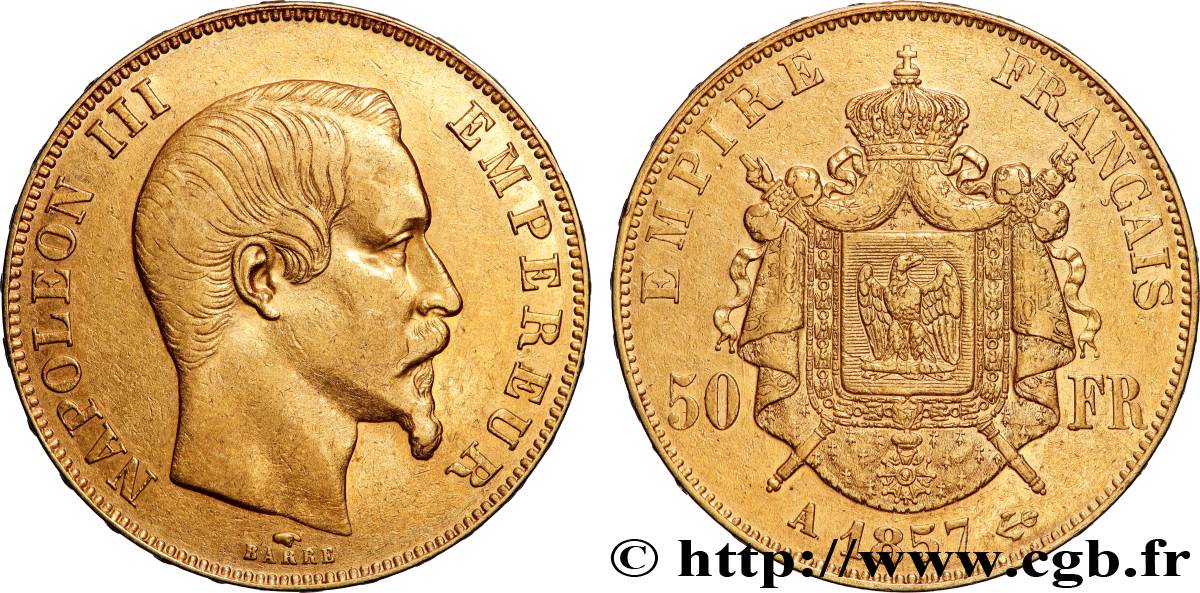 50 francs or Napoléon III, tête nue 1857 Paris F.547/4 q.SPL 