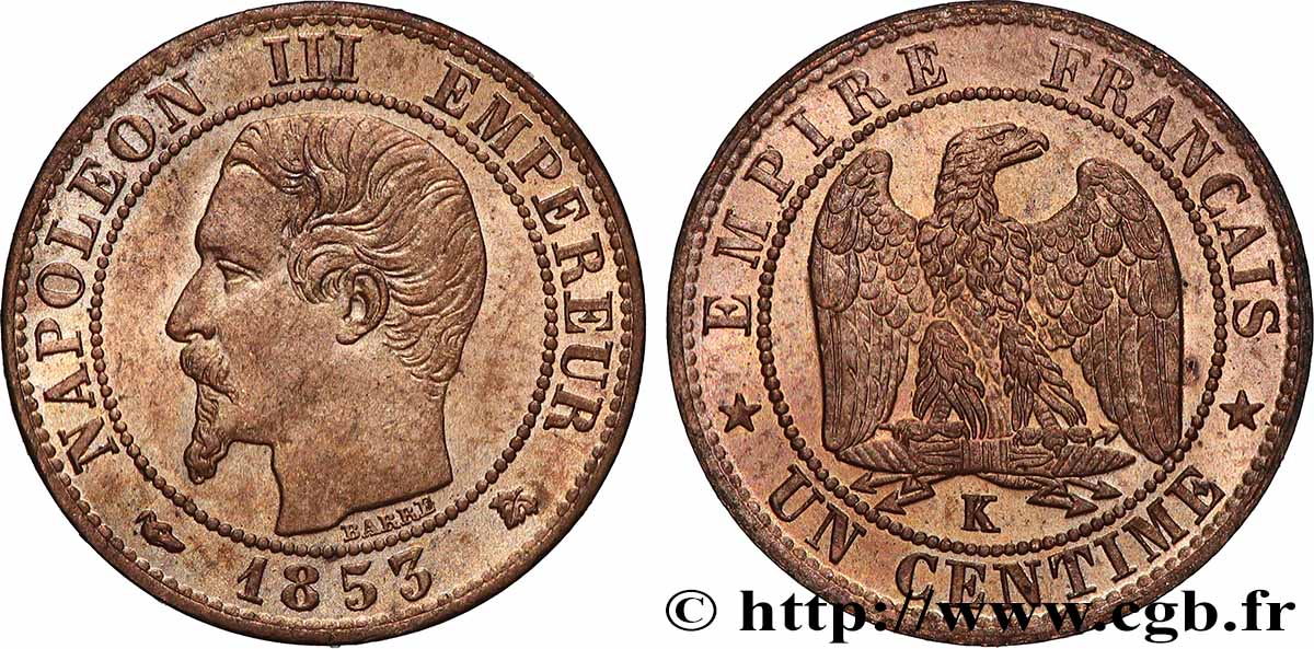 Un centime Napoléon III, tête nue 1853 Bordeaux F.102/5 SPL64 
