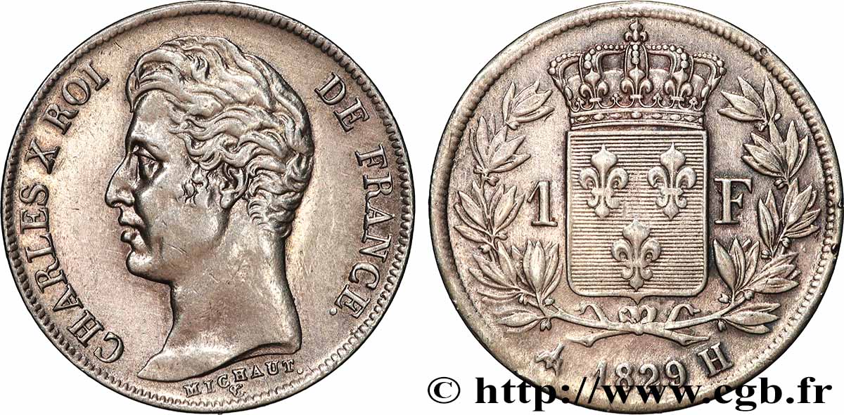 1 franc Charles X, matrice du revers à quatre feuilles 1829 La Rochelle F.207A/17 AU 