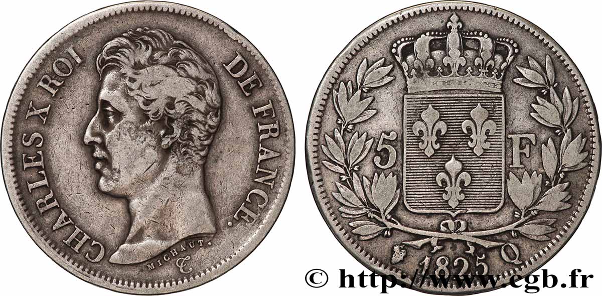 5 francs Charles X, 1er type 1825 Perpignan F.310/13 TB 