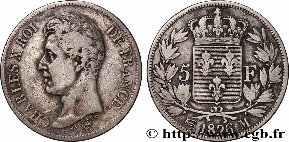 5 francs Charles X, 1er type 1826 Toulouse F.310/23 TB 
