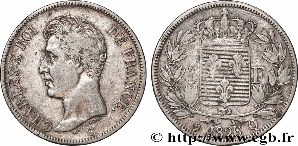 5 francs Charles X, 1er type 1826 Perpignan F.310/25 TB 