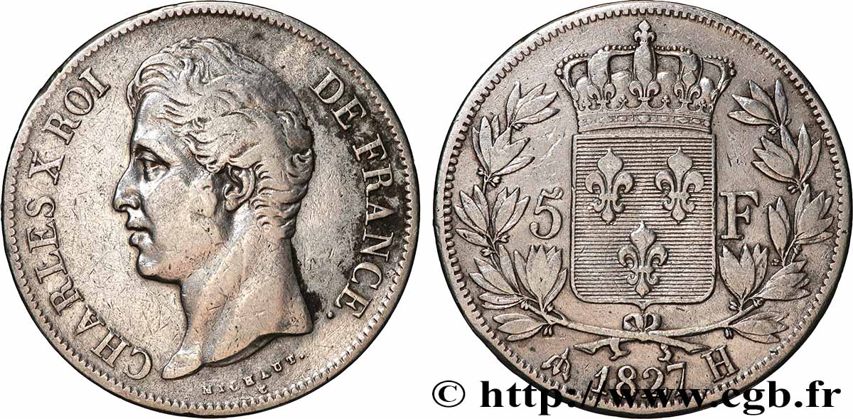 5 francs Charles X, 2e type 1827 La Rochelle F.311/5 TB 