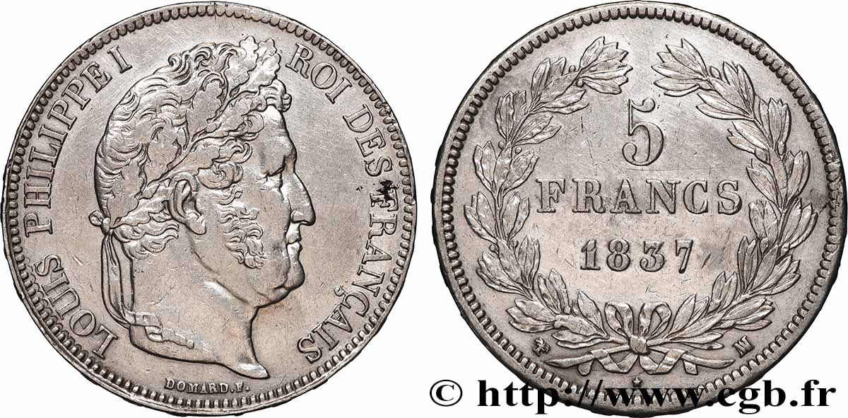 5 francs IIe type Domard 1837 Marseille F.324/66 TTB+ 