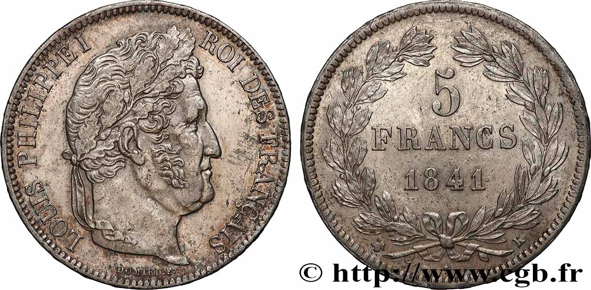 5 francs IIe type Domard 1841 Bordeaux F.324/93 TTB+ 