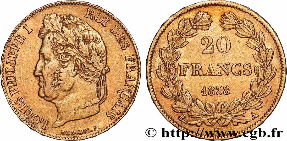 20 francs or Louis-Philippe, Domard 1838 Paris F.527/18 TTB+ 