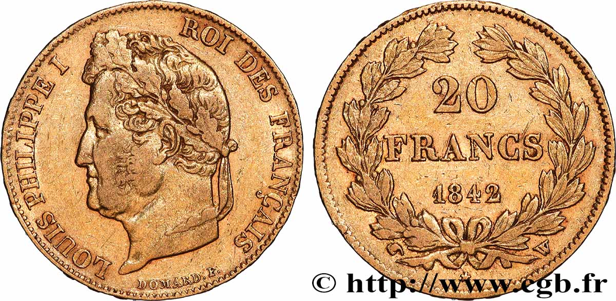 20 francs Louis-Philippe, Domard 1842 Lille F.527/28 TTB 