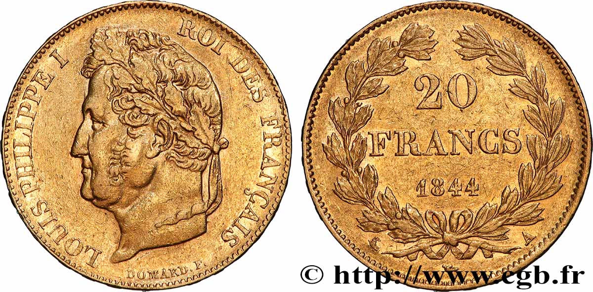 20 francs Louis-Philippe, Domard 1844 Paris F.527/31 TTB+ 