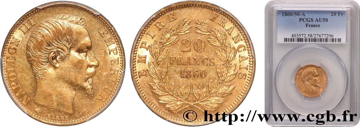 20 francs or Napoléon III, tête nue 1860 Paris F.531/17 SUP58 PCGS