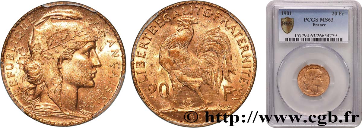 20 francs Coq, Dieu protège la France 1901 Paris F.534/6 SPL63 PCGS
