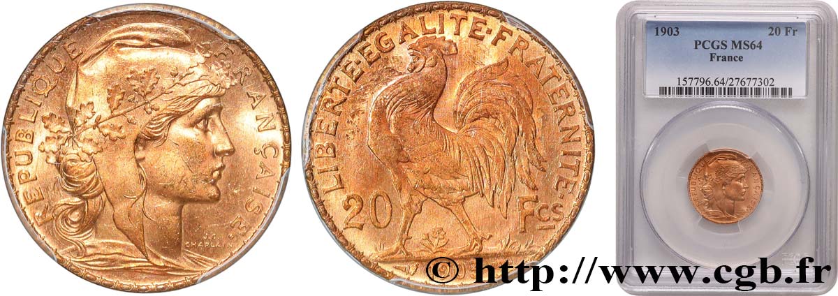20 francs or Coq, Dieu protège la France 1903 Paris F.534/8 SPL64 PCGS