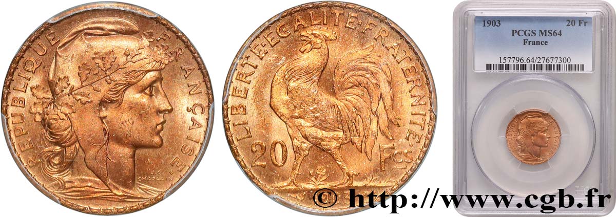 20 francs or Coq, Dieu protège la France 1903 Paris F.534/8 SPL64 PCGS