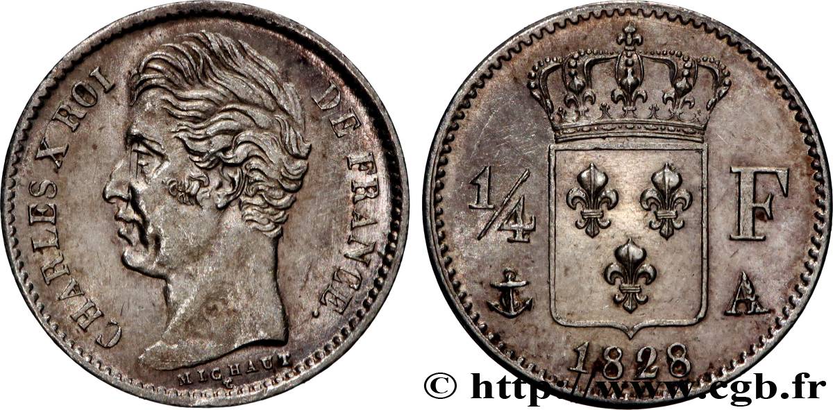1/4 franc Charles X 1828 Paris F.164/18 SUP+ 