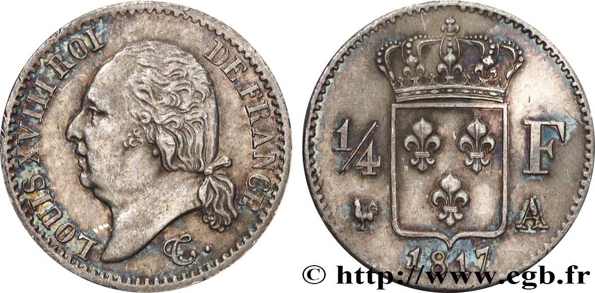 1/4 franc Louis XVIII  1817 Paris F.163/1 SUP 