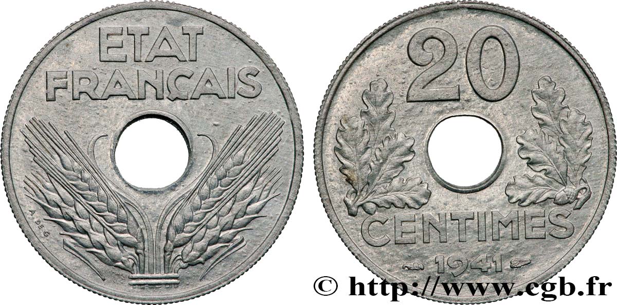 20 centimes État français, lourde 1941  F.153/2 SPL64 