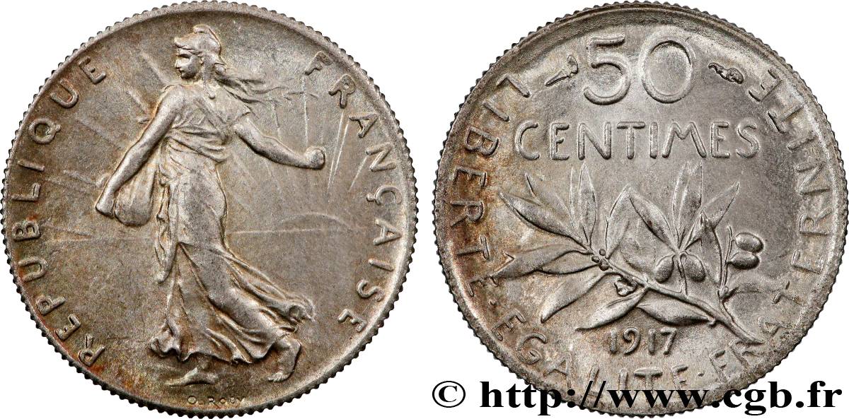 50 centimes Semeuse 1917  F.190/24 SPL63 