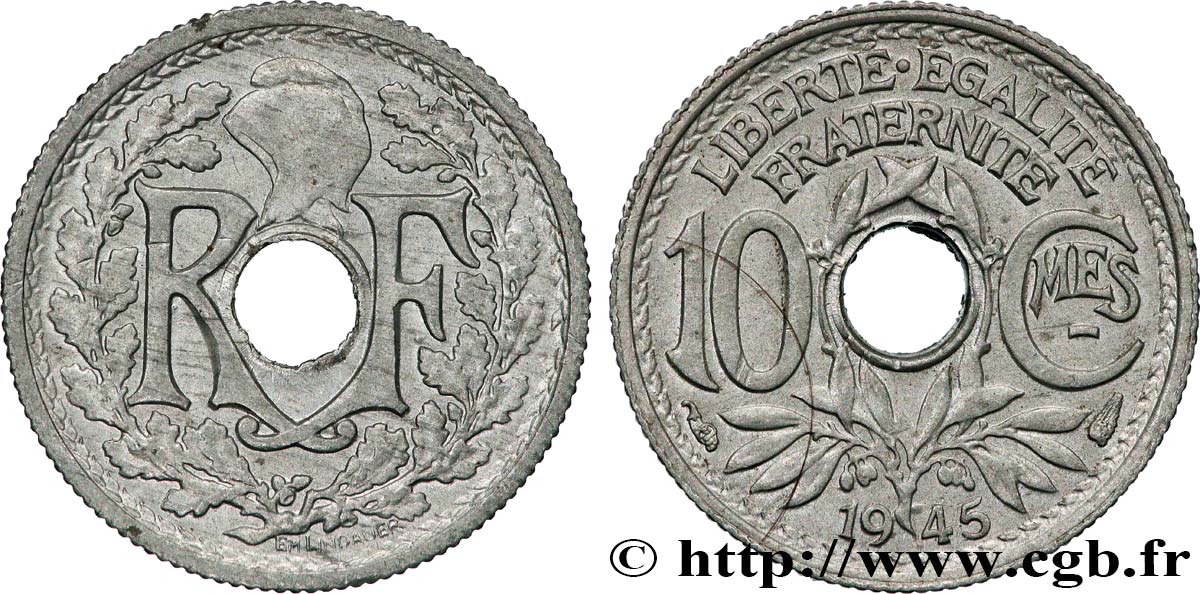 10 centimes Lindauer, petit module 1945  F.143/2 SUP62 