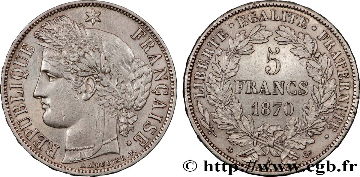 5 francs Cérès, avec légende 1870 Paris F.333/1 TTB 
