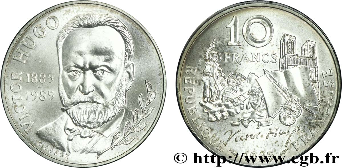 Brillant Universel argent 10 francs Victor Hugo 1985  F.370/2 var. FDC68 