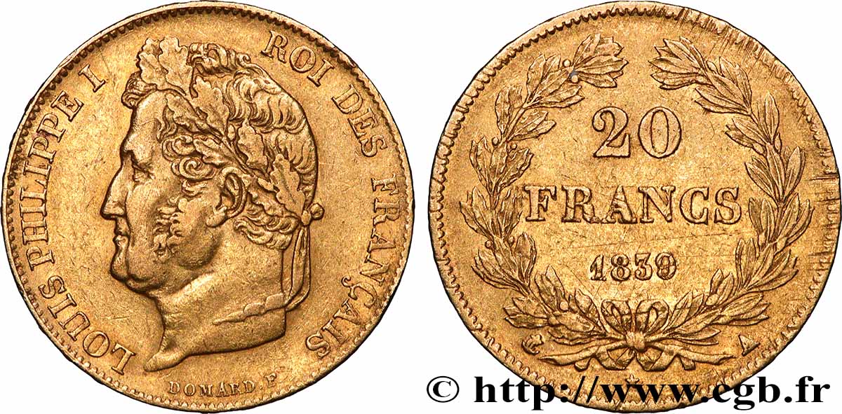 20 francs or Louis-Philippe, Domard 1839 Paris F.527/20 TTB 
