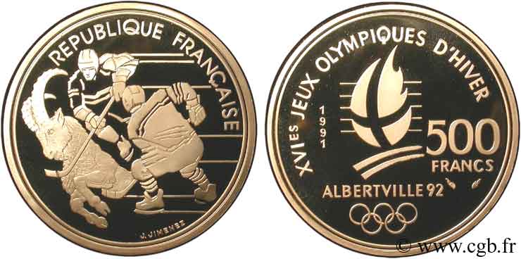 Belle Epreuve Or 500 francs - Hockey sur glace/ Bouquetin 1991  F.1807 1 FDC70 