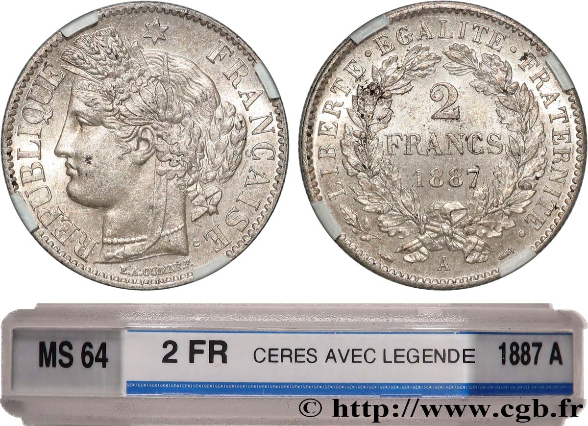 2 francs Cérès, avec légende 1887 Paris F.265/13 SPL64 GENI
