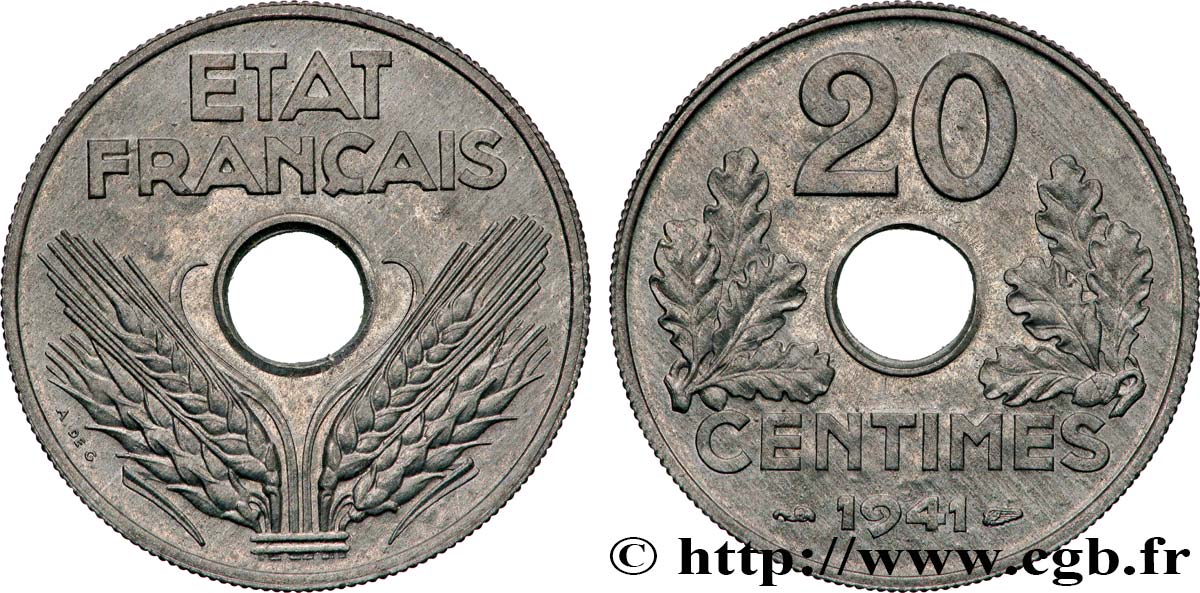 20 centimes État français, lourde 1941  F.153/2 fST64 
