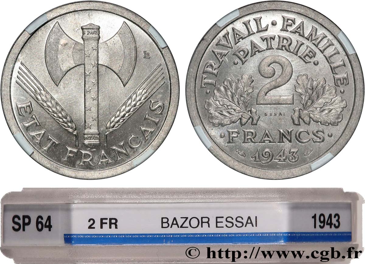 Essai de 2 francs Francisque 1943 Paris F.270/1 SC64 GENI