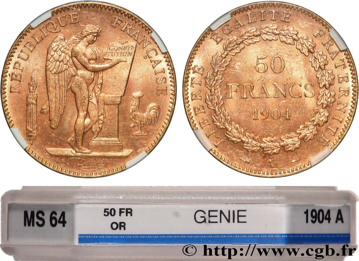 50 francs or Génie 1904 Paris F.549/6 MS64 GENI