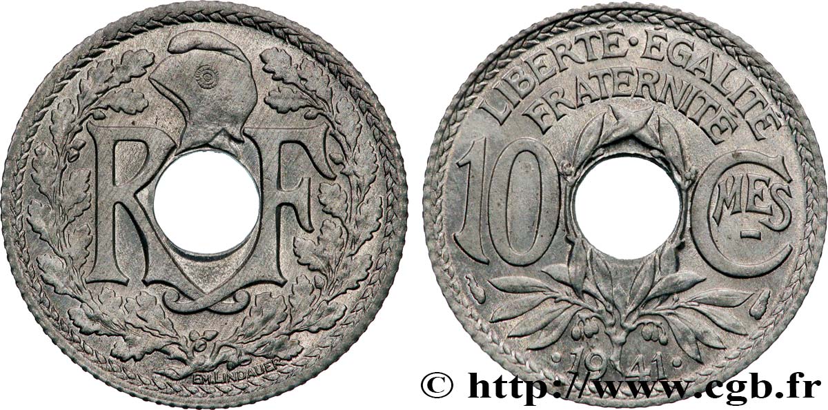 10 centimes Lindauer en zinc, Cmes souligné et millésime avec points 1941  F.140/2 MS64 
