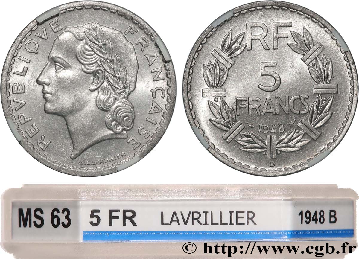 5 francs Lavrillier, aluminium 1948 Beaumont-Le-Roger F.339/15 SPL63 GENI