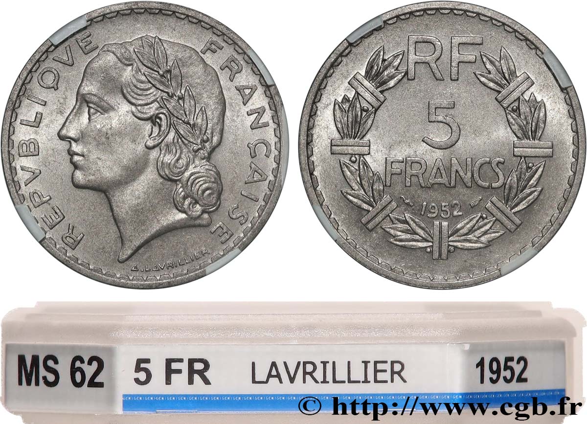 5 francs Lavrillier, aluminium 1952  F.339/22 SUP62 GENI