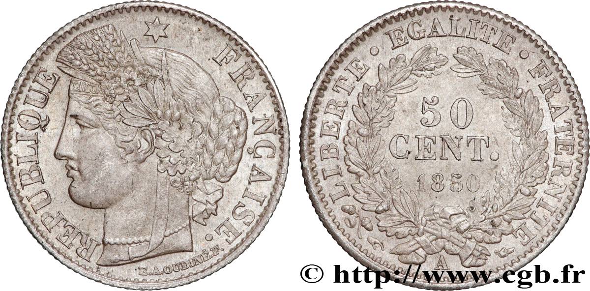 50 centimes Cérès, IIe République 1850 Paris F.184/2 SPL62 