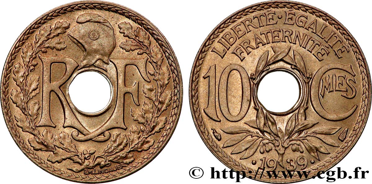 10 centimes Lindauer, maillechort 1939  F.139/3 MS65 