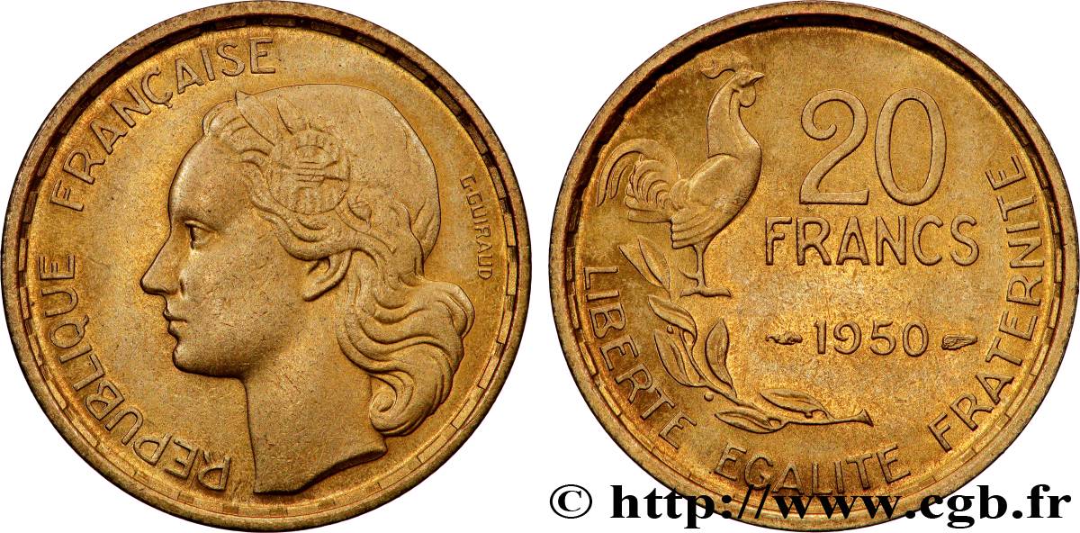20 francs G. Guiraud, 4 faucilles 1950  F.402/3 MS63 