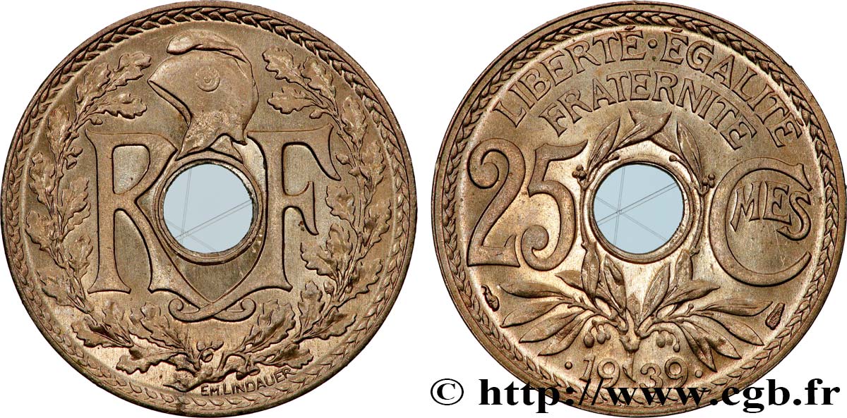 25 centimes Lindauer, maillechort 1939  F.172/3 ST65 