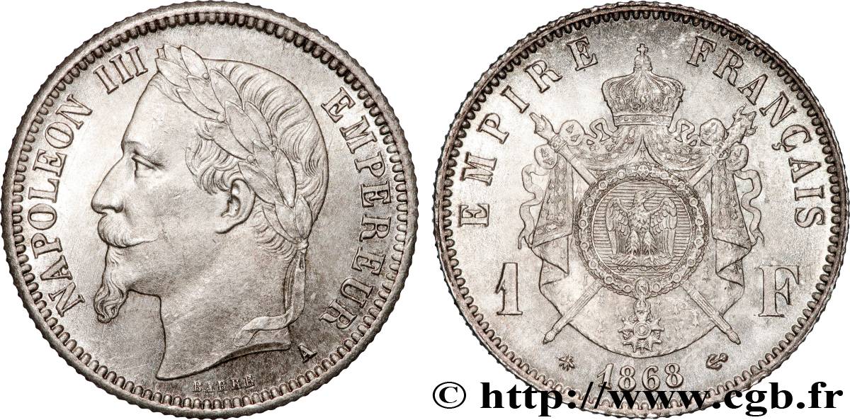 1 franc Napoléon III, tête laurée 1868 Paris F.215/10 MS63 