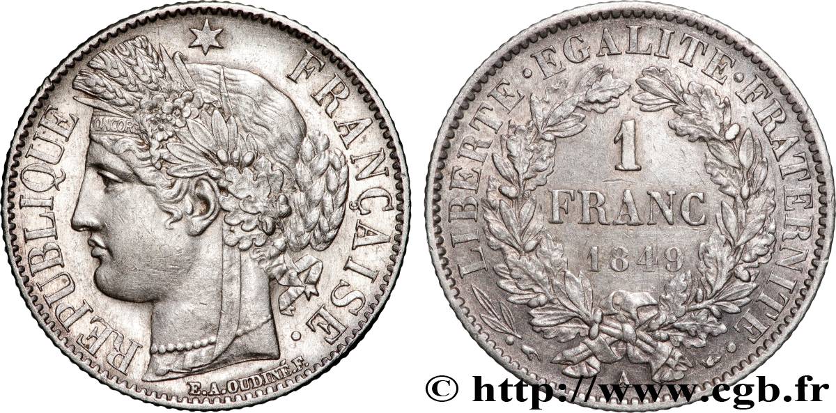 1 franc Cérès, IIe République 1849 Paris F.211/1 TTB+ 