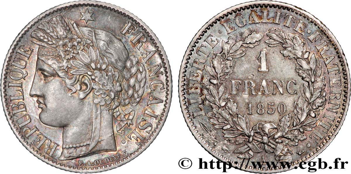 1 franc Cérès, IIe République 1850 Paris F.211/4 SUP 