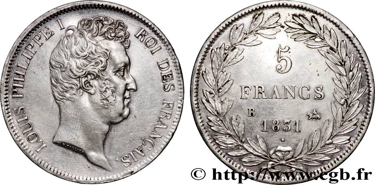 5 francs type Tiolier avec le I, tranche en creux 1831 Rouen F.315/15 TTB+ 