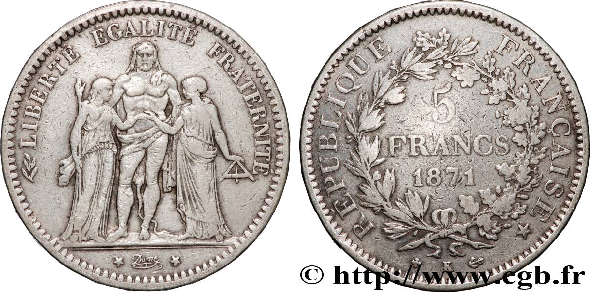 5 francs Hercule 1871 Bordeaux F.334/5 TB 