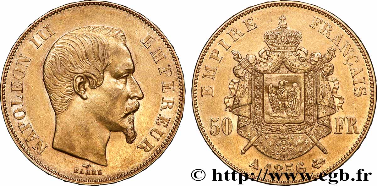 50 francs or Napoléon III, tête nue 1856 Paris F.547/3 TTB+ 