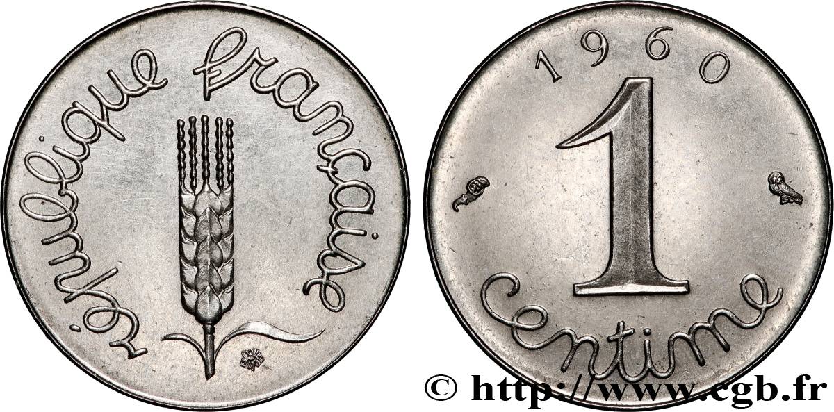 Pré-série sans le mot ESSAI de 1 centime Épi 1960 Paris F.106/2 MS62 
