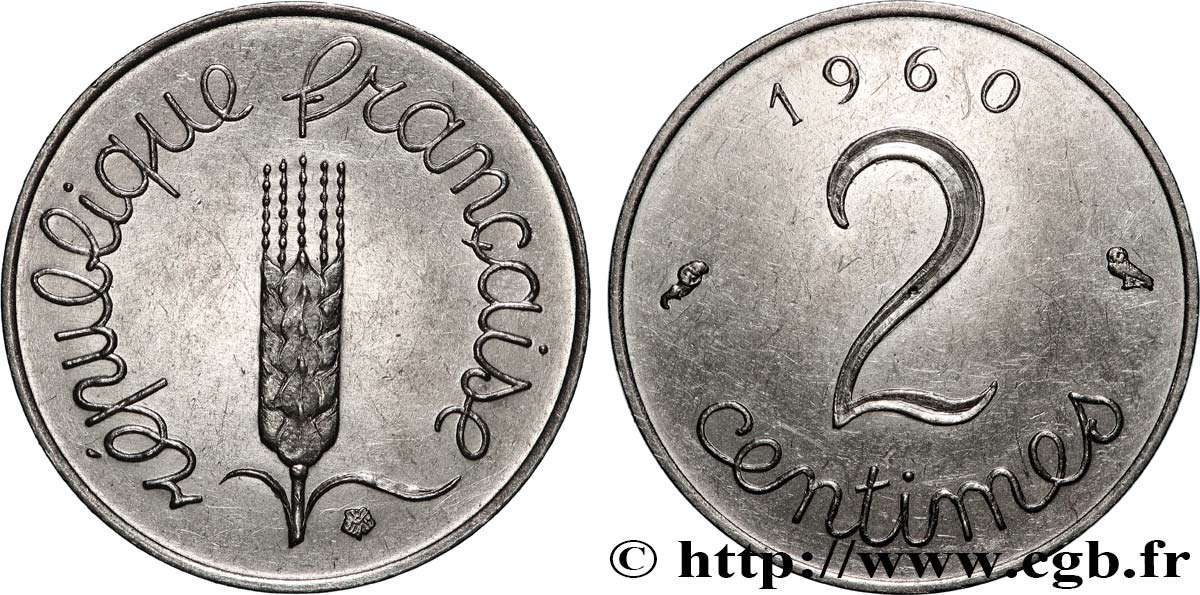 Pré-série de 2 centimes Épi, sans le mot ESSAI 1960 Paris GEM.8 8 MS 