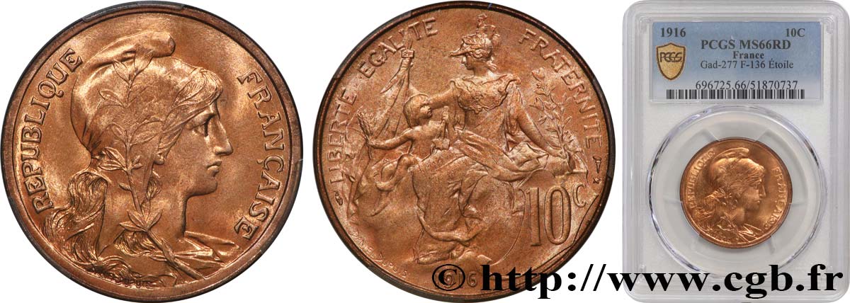 10 centimes Daniel-Dupuis 1916  F.136/27 FDC66 PCGS