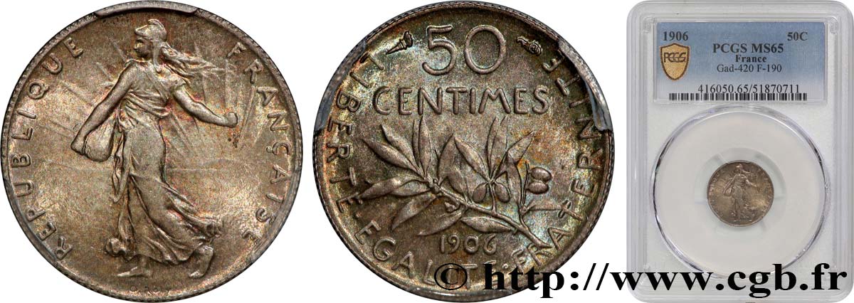 50 centimes Semeuse 1906 Paris F.190/13 FDC65 PCGS